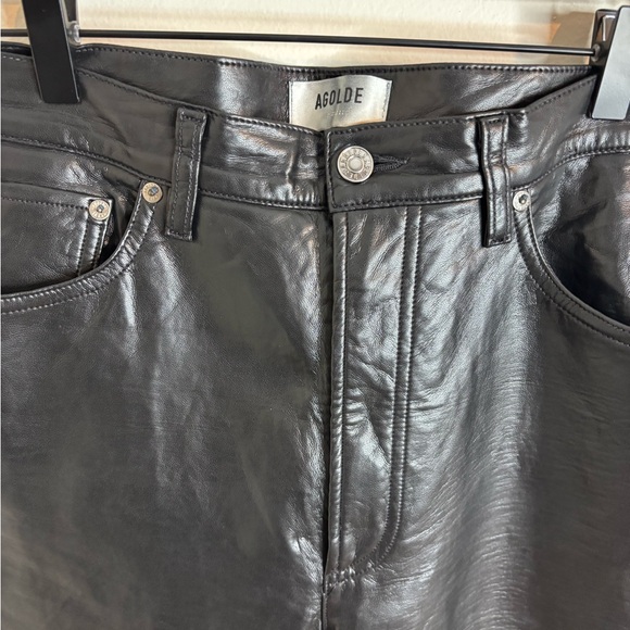 AGOLDE ‘90s Pinch Waist Recycled Leather Black High Waist Pants, Size 31 - Picture 6 of 10